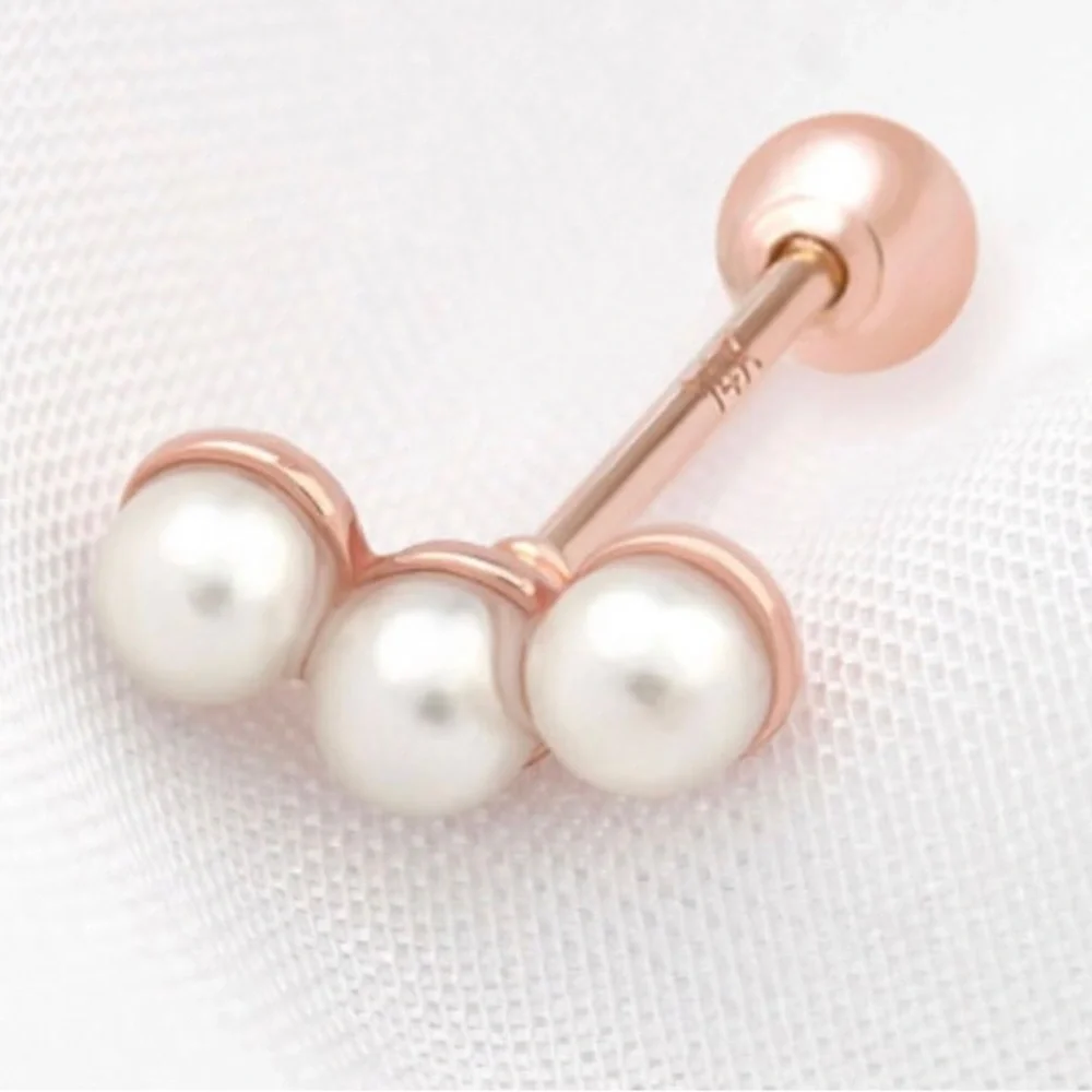 14k Rose Gold Bubble Pearl Stud Piercing - Picture 4 of 5